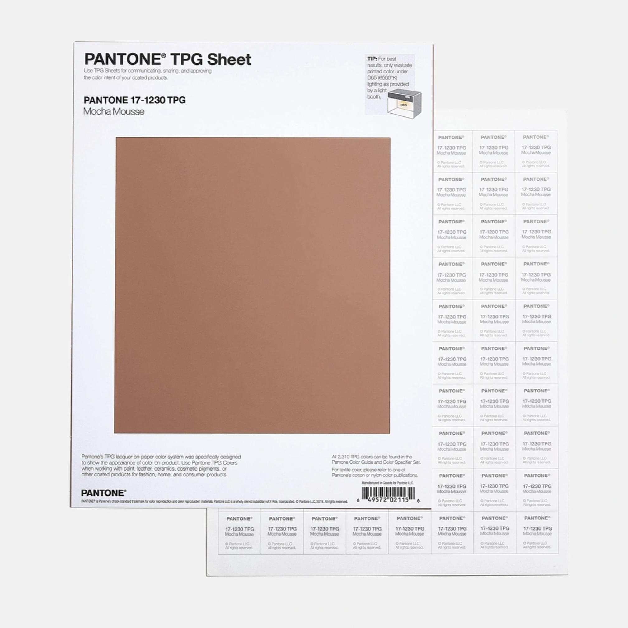 KAHVE KÖPÜĞÜ (MOCHA MOUSSE) LARGE PAPER SWATCHES (TPG SHEETS), PANTONE COLOR OF THE YEAR 2025 17-1230TPG